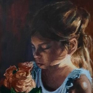 Esztike rózsákkal - akril, vászon 40x30cm - portré