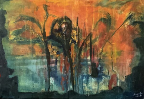 Többször átfestett fal, 38x55 cm, akril, vászon