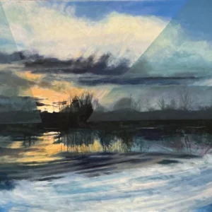Tóparti naplemente, síkok 80x120 cm, akril, vászon